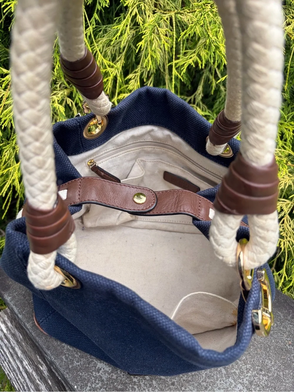 Michael Kors Marina Canvas Rope Handle Tote Navy